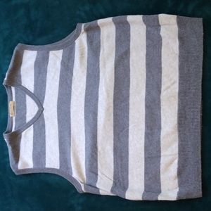 J. Crew XL White & Gray Stripe Cotton/Cashmere Sweater Vest
